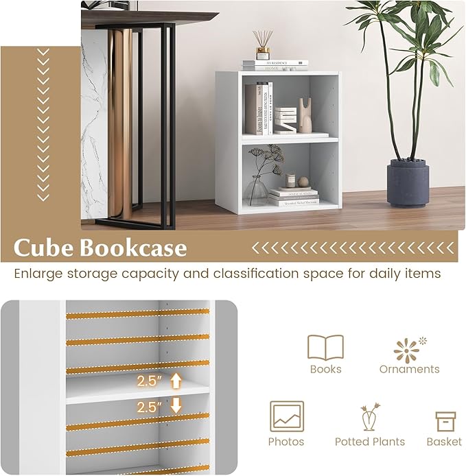 Giantex Bookshelf and Bookcase Set of 2, 2-Layer White Storage Shelf W/Large-Capacity Open Storage Space for Living Room Bedroom Study Office Multi-Functional Furniture Display Cabinet