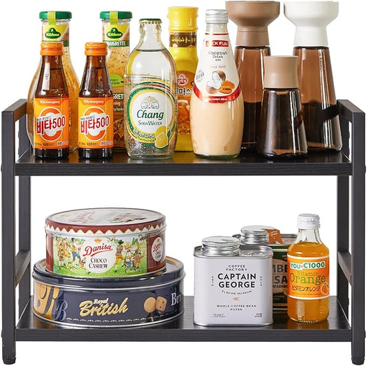 IBUYKE 2-Tier Spice Rack Industrial Counter Shelf Desktop Storage Organizer Standing Seasoning Rack for Countertop Kitchen Office Living Room Desktop Black UTLJ002B-NeatNest