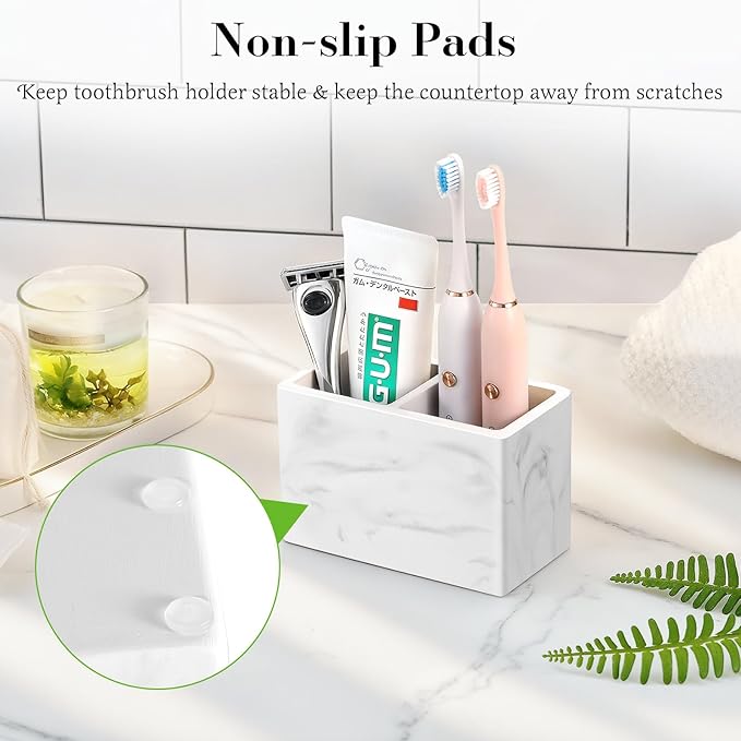 Luxspire Toothbrush Holder, Fast Drying Tooth Brush Holder for Bathroom, Diatomite Electric Tooth Brush and Toothpaste Organizer for Bathroom Kitchen Vanity Countertop, Marble White
