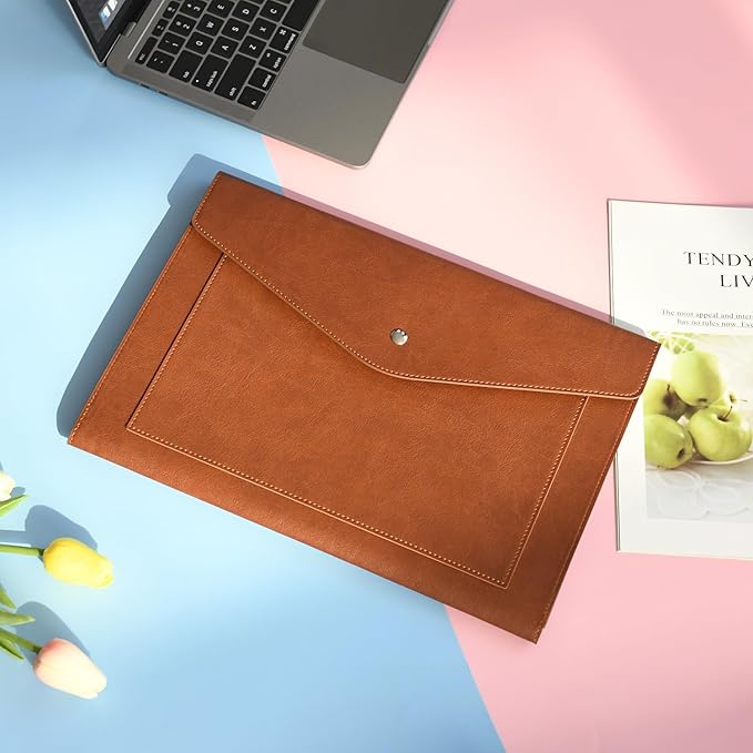 Wason Expanding A4 Document File PU Leather Envelope Case Holder-Large Size Pockets for Paper Bills Stationery Tablet and PC, Work Study Traveling (Dark Brown)