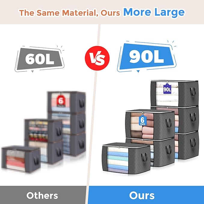 Budding Joy 90 L Large Storage Bags, 6 Pack Clothes Bins Foldable Closet Organizer Containers for Blanket, Comforters, Bed Sheets, Pillows (Pink)-NeatNest