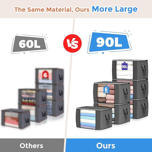 Budding Joy 90 L Large Storage Bags, 6 Pack Clothes Bins Foldable Closet Organizer Containers for Blanket, Comforters, Bed Sheets, Pillows (Pink)-NeatNest