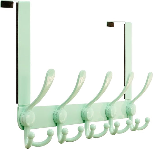 Dseap Over Door Hook 2.0 - Upgraded Version - Simple-Assembly, Strong, Heavy-Duty Stainless Steel 5-Tri-Hook Over The Door Hanger Rack, SimpleStrong Series, Green