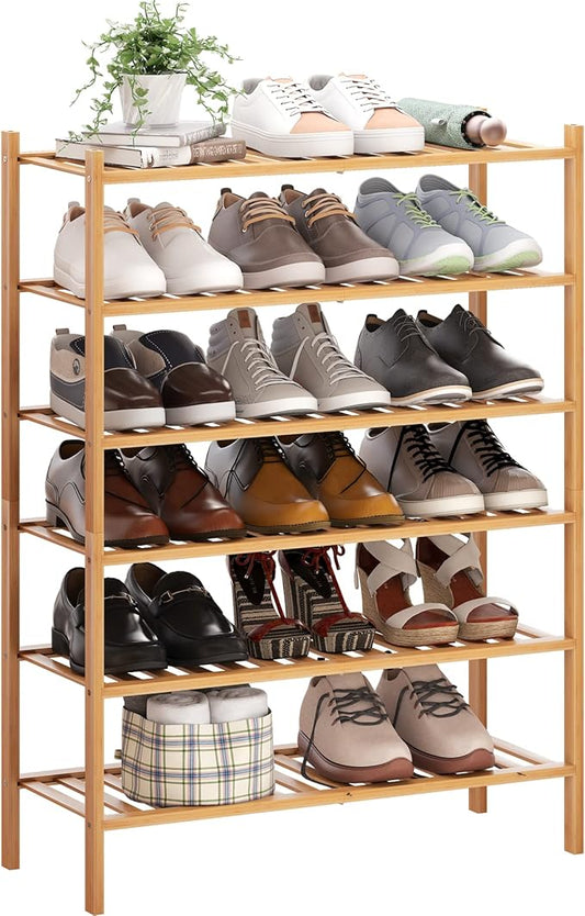 BMOSU 6-Tier Bamboo Shoe Rack Premium Stackable Shoe Shelf Storage Organizer for Hallway Closet Living Room Entryway Organizer (Natural Bamboo)-NeatNest