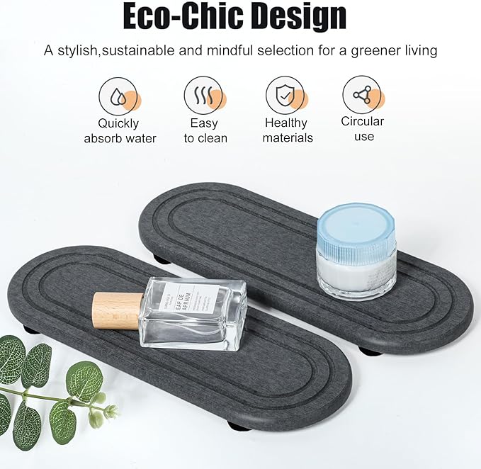 2PCS Water Absorbing Stone Tray, Fast Drying Diatomite Stone Sink Tray, Water Absorbent Diatomite Coasters, Stones Soap Trays for Kitchen Sink, Bathroom Counter Hand Soap Dish Toothbrush Holders-NeatNest