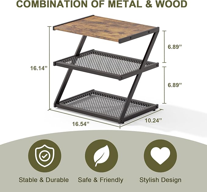 Shoe Rack, Z-Frame Wooden Shoe Shelf with Heavy-Duty Metal Mesh Shelves for Hallway, Living Room, Closet, and Bedroom Organization - Organize Your Shoes in Style (16.54" x 10.24" x 16.14")-NeatNest