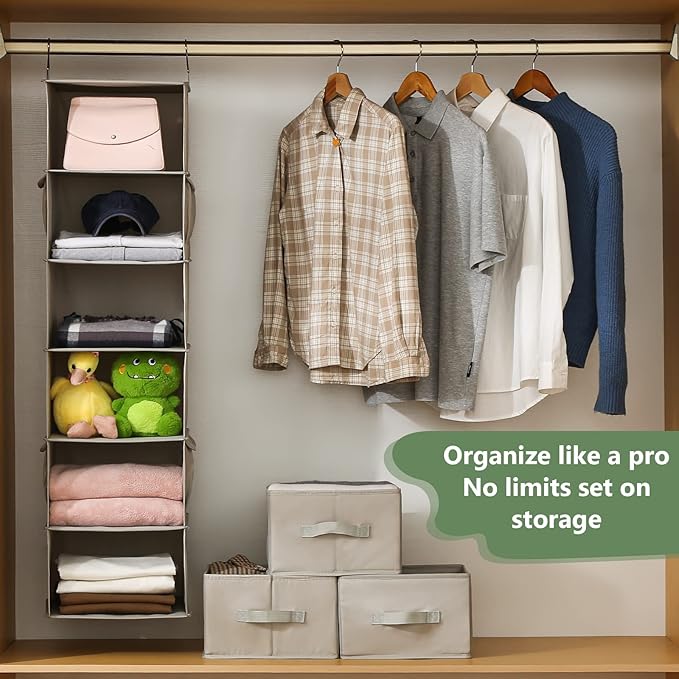 Vailando 6-Shelf Hanging Closet Organizer, Hanging Shelves for Closet with 2 Large Drawer&1 Drawer w/Compartment, 12'' x 12'' x 48.8'', Baby Organizer for Nursery…-NeatNest