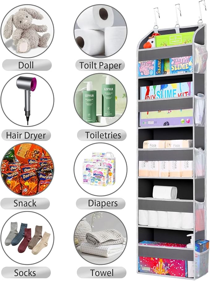 2 Pack Over The Door Storage Organizer with 5 Pockets 10 Mesh Side Pockets, 44 lbs Weight Capacity Door Hanging Organizers and Storage for Bedroom,Bathroom,Nursery,Pantry,Dorm(Dark Gray)-NeatNest