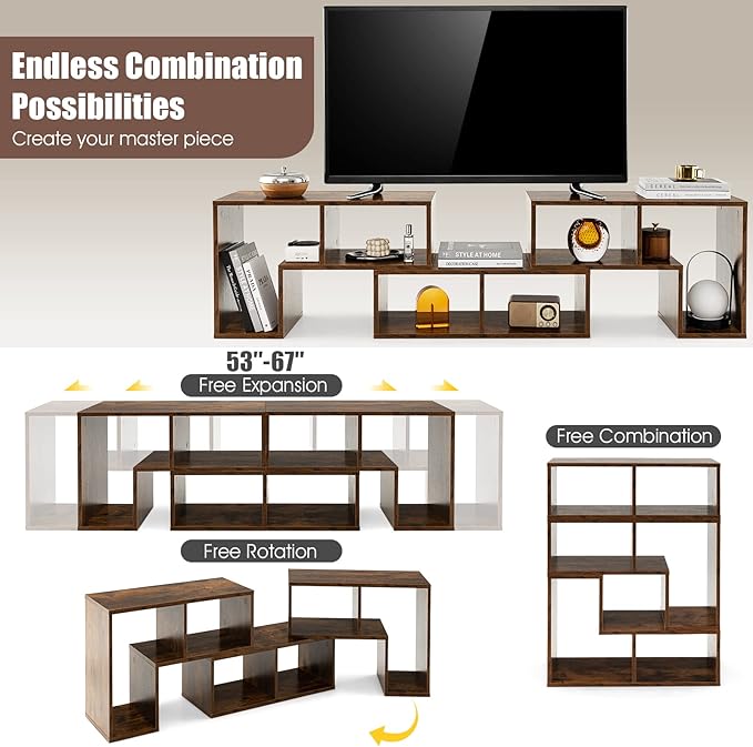 GOFLAME 3 Pieces TV Console Stand, Modern Entertainment Center for 50 55 60 65 Inch Flat Screen TV, Free Combination Bookcase for Storage & Display, Suitable for Living Room, Bedroom (Brown)-NeatNest