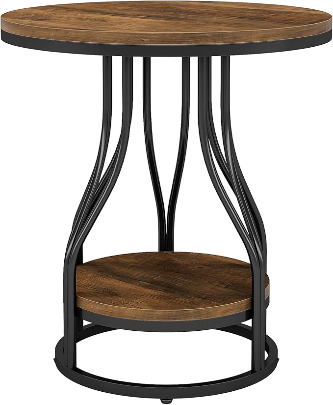 Tribesigns Round Side End Table 2-Tier End Tables Modern Bedside Table Small Chirside Tables with Storage for Couch Side, Nightstand with Metal Frame for Living Room (1, Brown+Black)