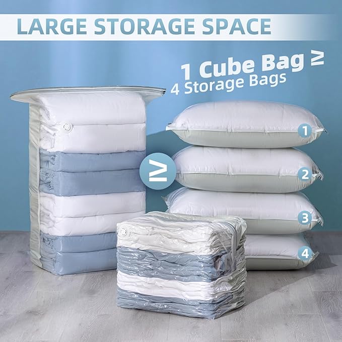 8 Pack Vacuum Storage Bags, Cube Combo (3 Jumbo+5 Medium), Vacuum Seal Bags for Clothing, Bedding, Blanket, Space Saving Closet Organization-NeatNest