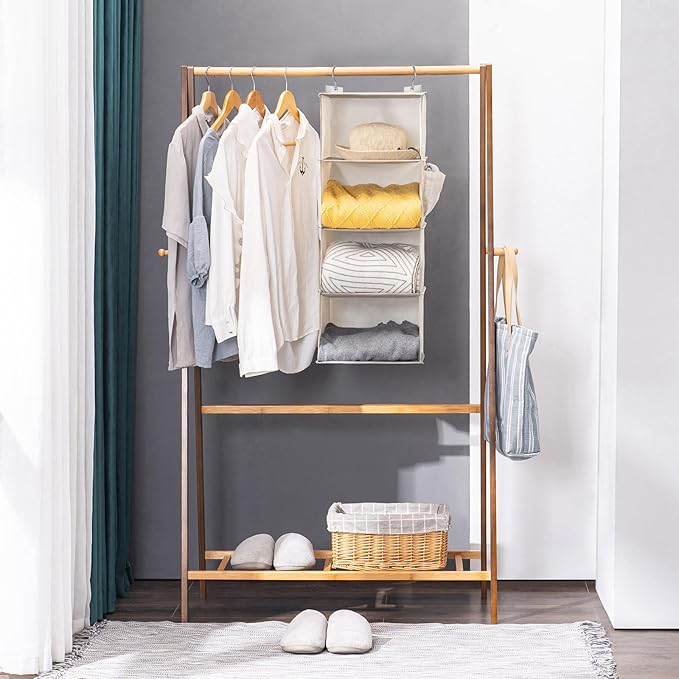 Hanging Closet Organizer, 4-Shelf Closet Hanging Storage Shelves, Beige-NeatNest