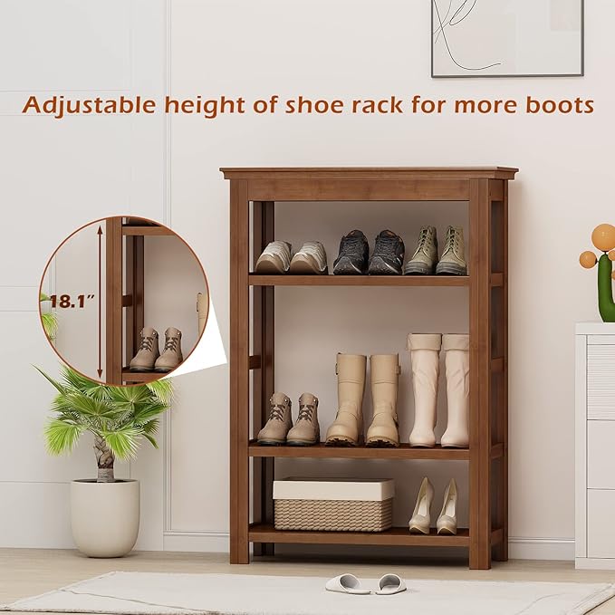 Bamworld Shoe Rack for Front Door Entrance Bamboo Shoe Organizer Free Standing Shoe Cabinet Narrow Shoe Storage Shelf for Entryway, Closet and Doorway Brown, 23.6"-NeatNest