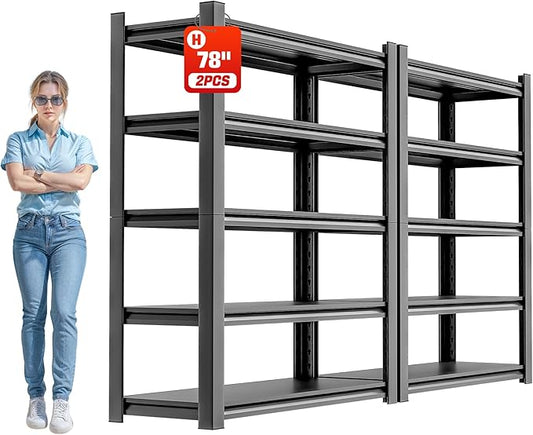 Garage Shelving Unit, Heavy Duty 5 Tier Storage Shelf, Industrial Utility Shelving, Durable Metal Shelf Organizer, Metal Garage Shelving Heavy Duty 18" D x40 W x78 H（2 Pieces）-NeatNest