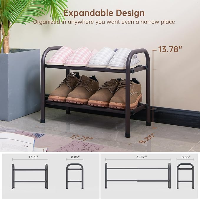 Gonfoam 2-Tier Expandable Shoe Rack,Adjustable Shoe Shelf Storage Organizer Heavy Duty Metal Free Standing Shoe Rack for Entryway Closet Doorway (Bronze)-NeatNest