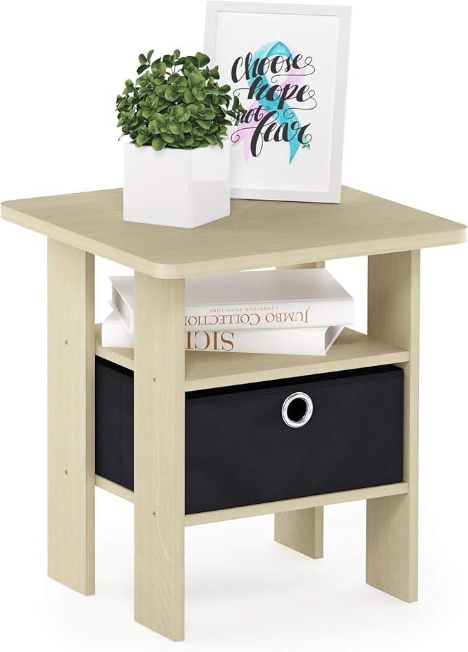 Furinno Andrey End Table / Side Table / Night Stand / Bedside Table with Bin Drawer, Steam Beech/Black
