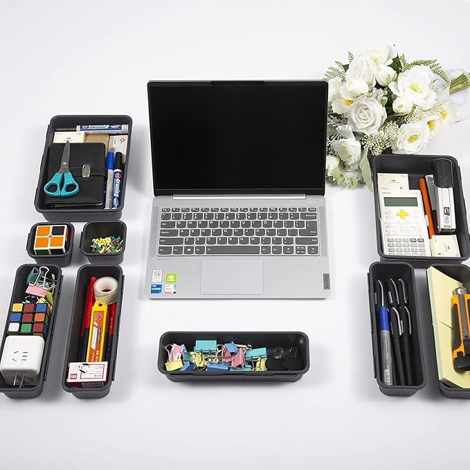 15 PCS Interlocking Desk Drawer Organizer Separator for Office,Bathroom,Kitchen,Makeup（Black）-NeatNest