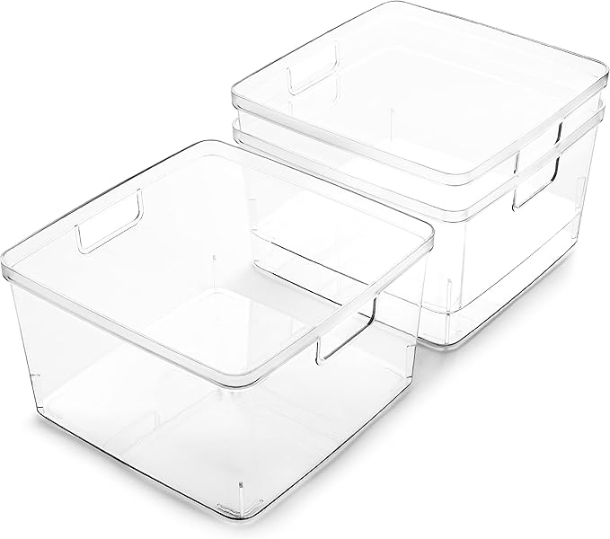 BINO | Plastic Storage Bins, Square - 3 Pack | THE LUCID COLLECTION | Multi-Use Bins | Built-In Handles | BPA-Free | Clear Containers | Fridge Organizer | Pantry & Home Organization-NeatNest