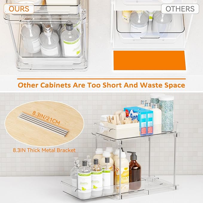Yieach 4 Pack Under Sink Organizers and Storage,Clear Acrylic Bathroom Organizer and Cabinet Organization for Makeup,Medicine,Two Tier Pull Out Cabinet Organizer Drawers for Pantry,Vanity Storage Bins-NeatNest