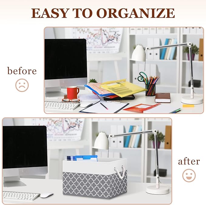 Fab totes Storage Bins [3-Pack], Foldable Storage Baskets for Organizing Toys, Books, Shelves, Closet, Large Storage Box with Rope Handles, Sturdy Organizer Bins,Clover Grey-NeatNest