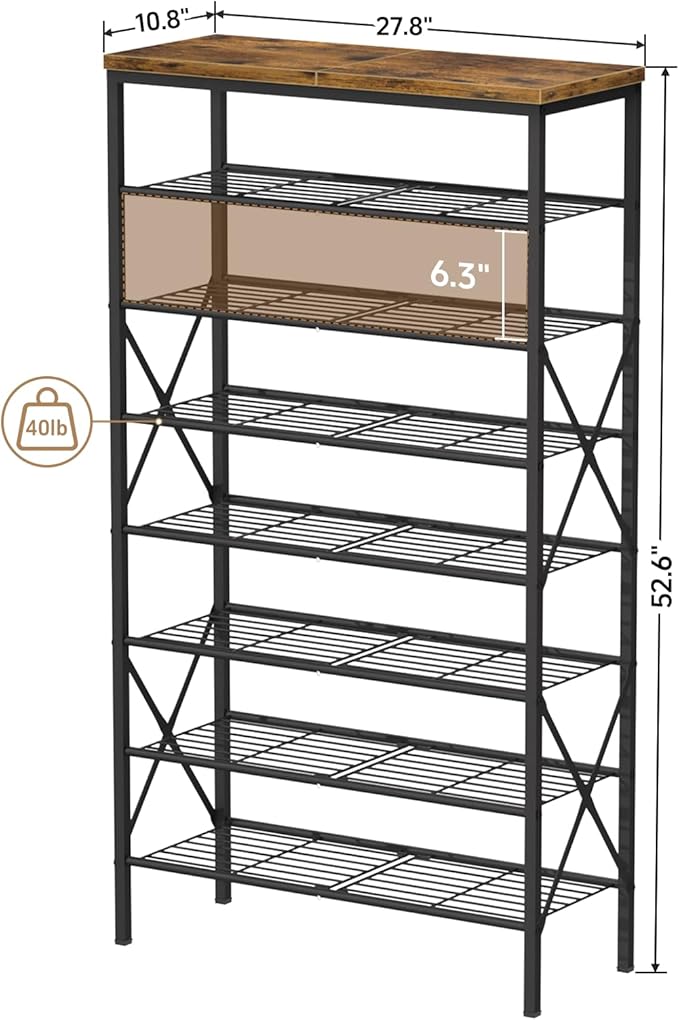 8 Tiers Tall Shoe Rack Organizer, Large Capacity Shoe Rack Holds 32 Pairs of Shoes, Durable and Stable, Adjustable Metal Shelf Stackable Shoe Shelf for Entryway, Hallway, Living Room, Closet-NeatNest