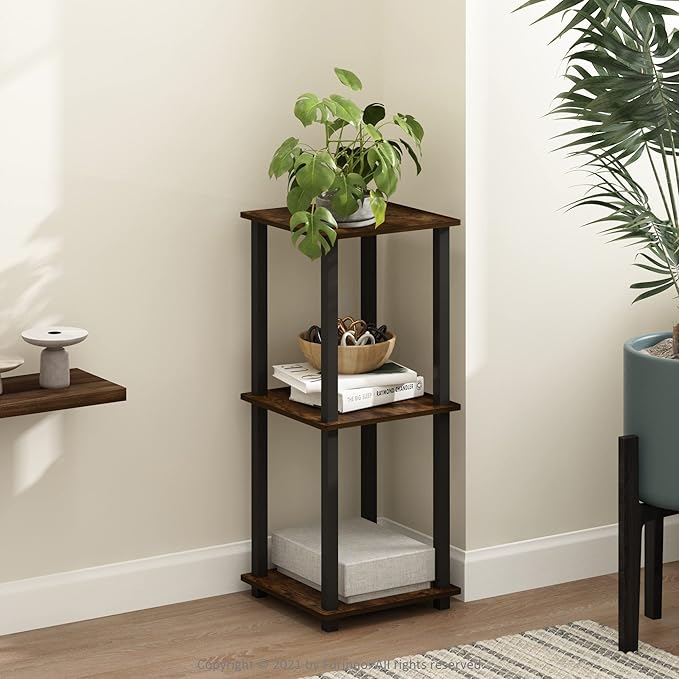 Furinno Simplistic Set of 2 End Table, 2-Pack, Amber Pine/Black-NeatNest