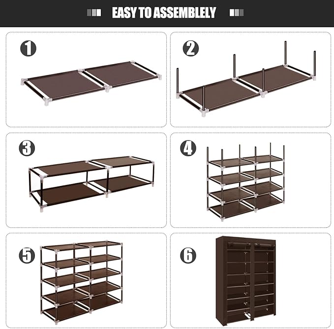 ERONE Shoe Rack Storage Organize, 28 Pairs Portable Double Row with Nonwoven Fabric Cover Shoe Shelf Cabinet for Closet-NeatNest