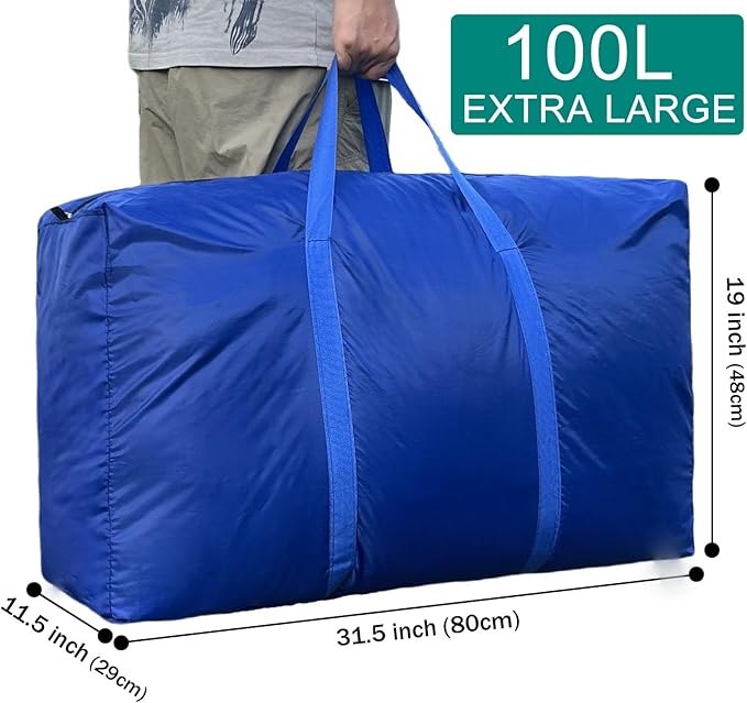 100L Extra Large Storage Bags, Big Moving Bags with Strong Zippers & Carrying Handles, Packing Bags for Moving, Storage, Travel and Camping, Storage Totes For Space Saving (Blue, 4 Pack)-NeatNest