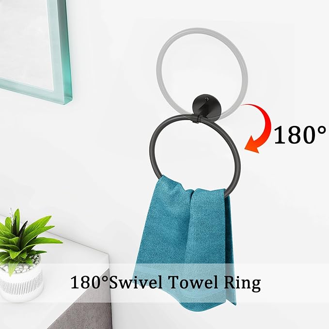 Matte Black Bathroom Hardware Set, VOTZAAQ 24-Inch Towel Bar, Towel Racks for Bathroom, Robe Towel Hanger Hooks, Toilet Paper Holder, Bathroom Accessories Set, 4-Pieces