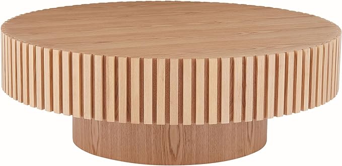 kevinplus 39.37'' Oak Round Coffee Table for Living Room, Modern Wood Contemporary Circle Fluted Drum Style, Easy Assembly, Oak(ø39.37'' x 13.42'')