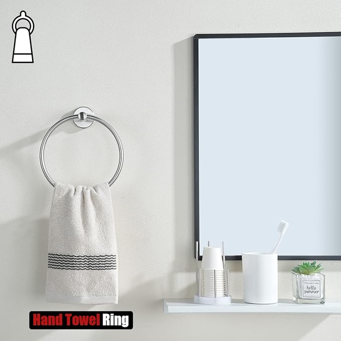 JQK Towel Ring, 304 Stainless Steel Hand Towel Holder for Bathroom, Brushed Finished Wall Mount, TR130-BN