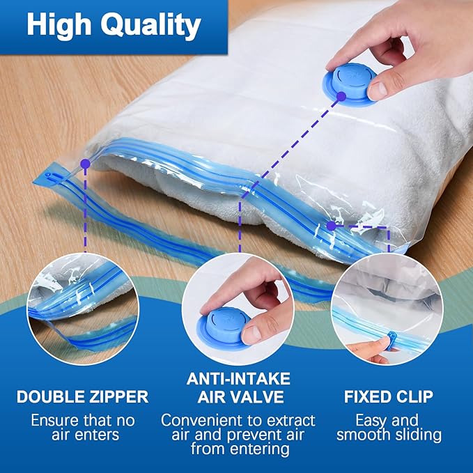 ZXA Vacuum Storage Bags with Electric Air Pump, 8 Pack (4 Large, 4 Jumbo) Vacuum Seal Bags for Clothing, Space Saver Vacuum Storage Bags for Blanket, Duvets, Pillows, Comforters - Blue-NeatNest