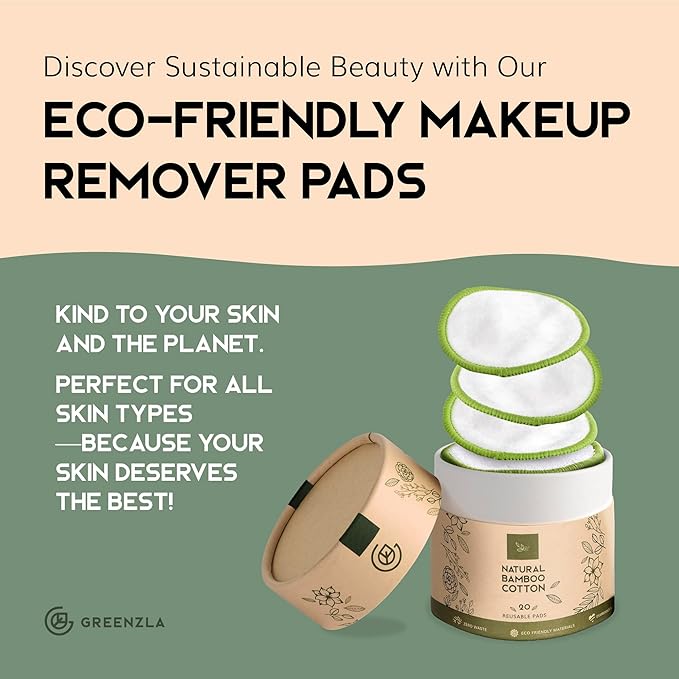 Greenzla Reusable Makeup Remover Pads (20 Pack) Washable Laundry Bag & Round Box for Storage, Reusable Bamboo Cotton Rounds for All Skin Types-NeatNest