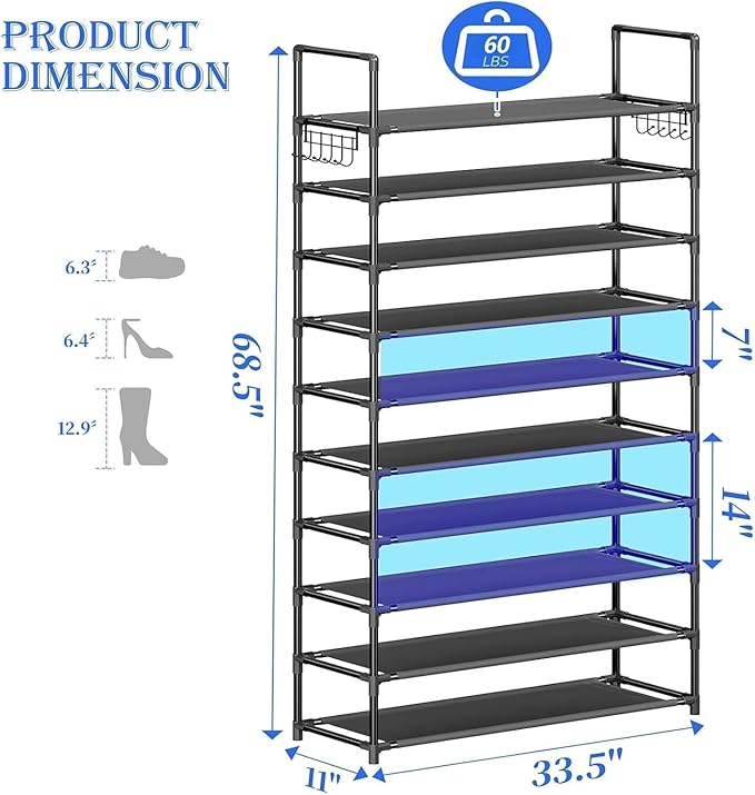 Simple Trending Shoe Rack Storage Holds 40 Pairs, Large Capacity Tall Shoe Organizer Shelf for Closet Entryway, Black-NeatNest