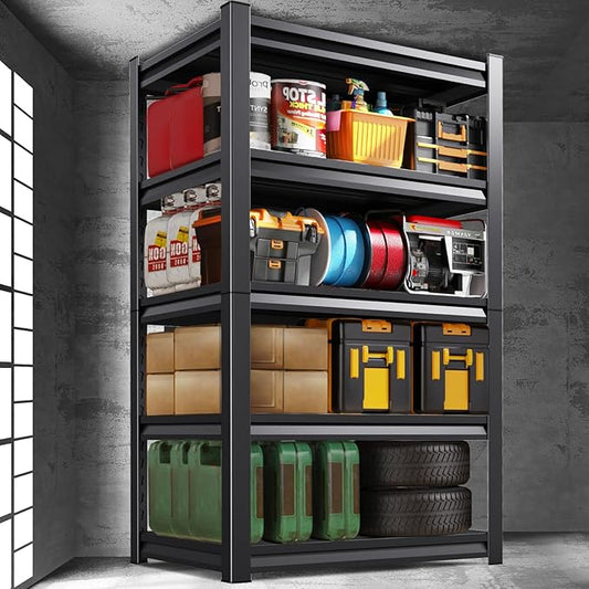 5-Tier Metal Garage Shelving, Heavy Duty Shelving 3000LBS Adjustable Garage Shelves,Utility Rack Industrial Shelves for Basement, Warehouse, Commercial, Easy Assembly, Black 72''H x 35.4''W x 15.7''D