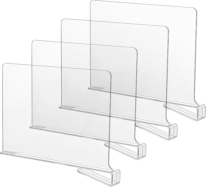 CY craft Acrylic Shelf Dividers for Closets,Wood Shelf Dividers, 4 PCS Clear Shelf Separators,Perfect for Clothes Organizer and Bedroom Kitchen Cabinets Shelf Storage and Organization-NeatNest