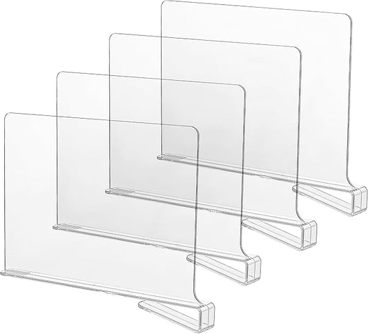 CY craft Acrylic Shelf Dividers for Closets,Wood Shelf Dividers, 4 PCS Clear Shelf Separators,Perfect for Clothes Organizer and Bedroom Kitchen Cabinets Shelf Storage and Organization-NeatNest