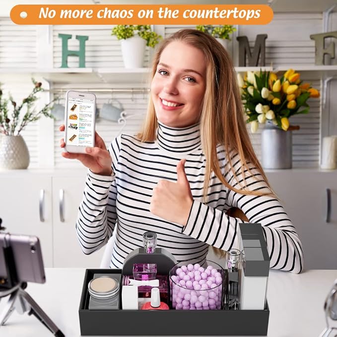 Black Bamboo Drawer Organizer - Silverware&Utensil Holder Organizer for Kitchen Drawers, Multi-Use Drawer Dividers Boxes for Bathroom Counter，Cabinet, Garage, Office Desk, Makeup, Jewelry (15"6"2.5")-NeatNest