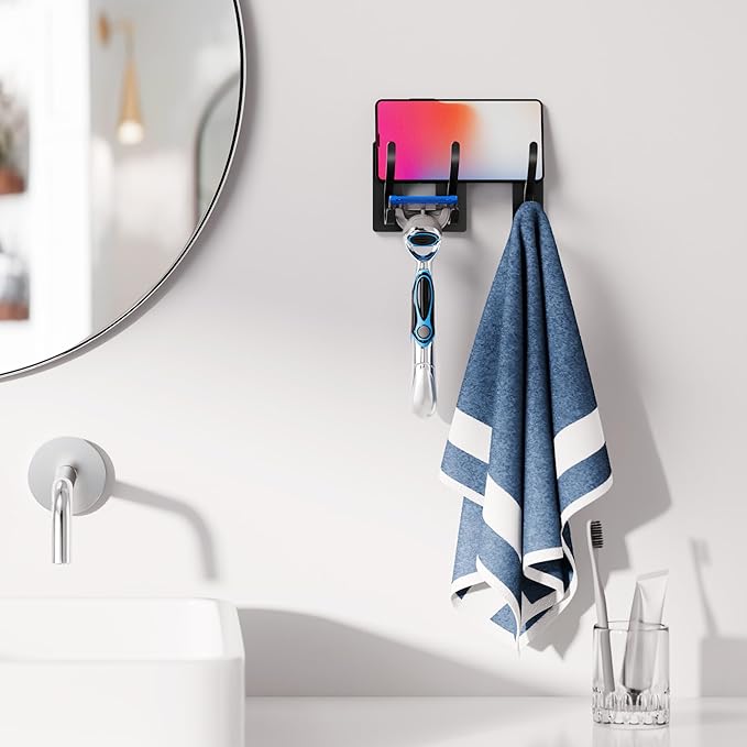 10-Pack Self Adhesive Towel Hooks: Extra Strong 13LB, Stainless Hook for Hanging Loofah, Towels, Coat, Bath Robe Bathroom Shower, Black