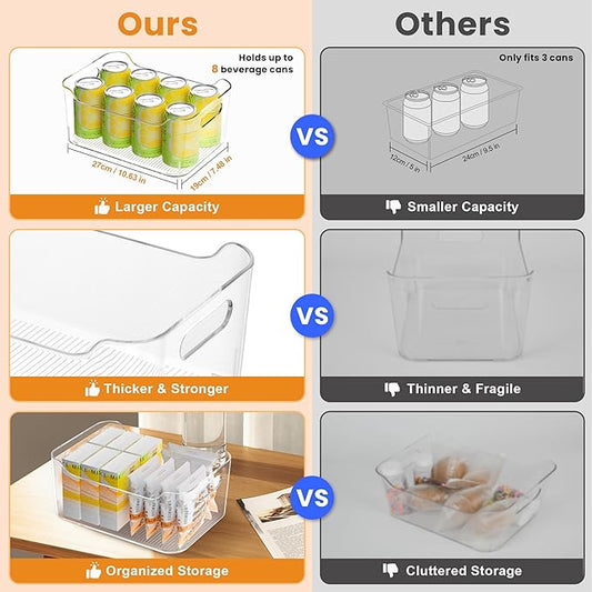 Clear Plastic Storage Bins-Pantry Organizers & Storage Containers-Refrigerator Organizer Bins with Handle - Home Organization Must Haves for Kitchen(Clear 6 Pack-Large)-NeatNest