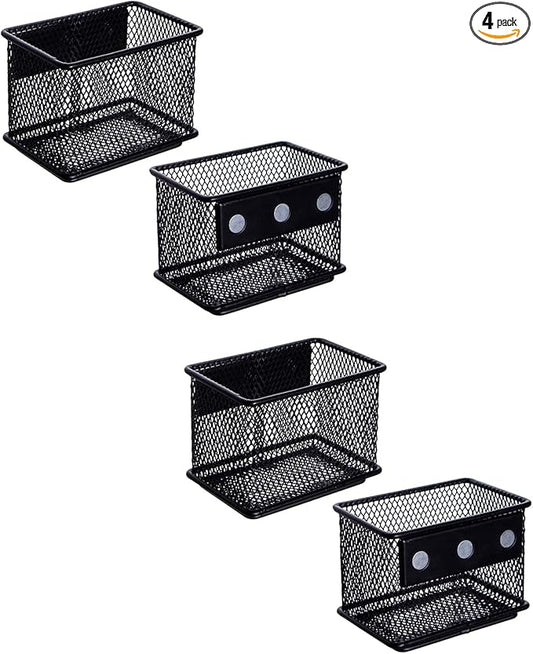 dedoot 4 Pack Magnetic Pen Holder, 3.45x2.3x2.6inch Magnetic Basket Locker Organizer Metal Mesh Pencil Memo Holder for Whiteboard, Fridge, Desk, Offices-NeatNest