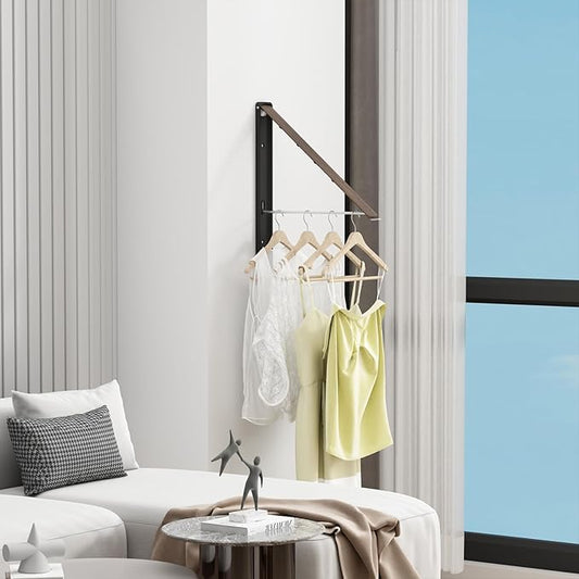 Clothes Drying Rack for Laundry Drying Rack Wall Mounted Clothes Hanger Rack Retractable Laundry Hanger Dryer Rack Space Saving Closet Organizer Aluminium (Walnut)-NeatNest