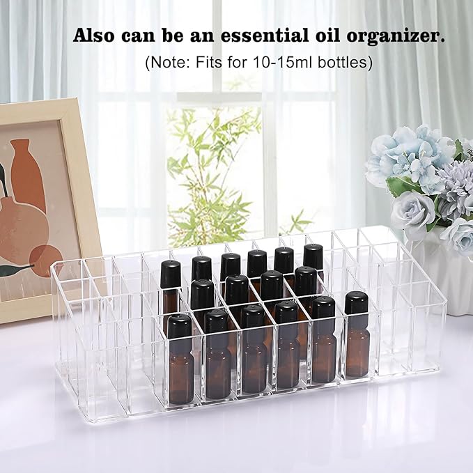 ELLDOO Rollerball Perfume Organizer, 44 Spaces Clear Acrylic Perfume Storage Holder Beauty Scent Holder, Essential Oil Storage Holder Organizer, Makeup Lipgloss Lipstick Display Case-NeatNest