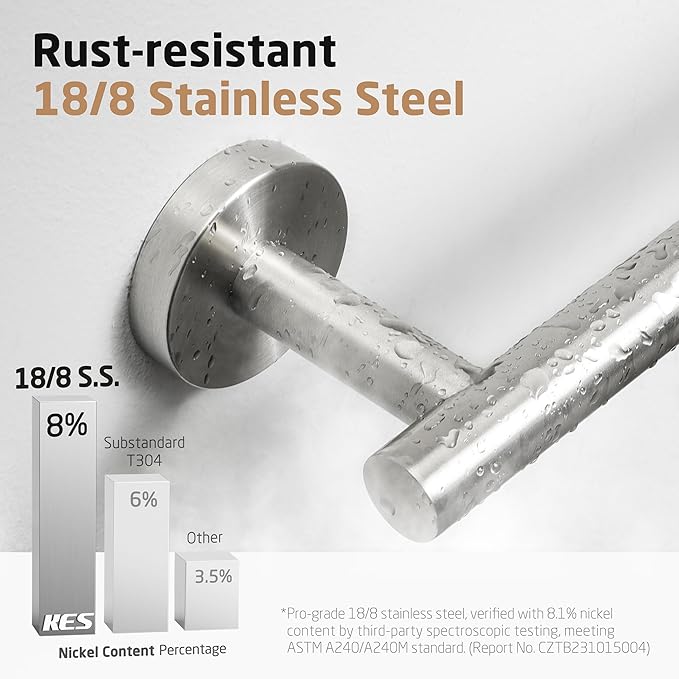 KES 23.2-Inch Towel Bar for Bathroom, Bath Towel Rack Towel Holder Wall Mount SUS304 Stainless Steel Brushed Finish, Total Length 25.5 Inch, A2000S65B-2