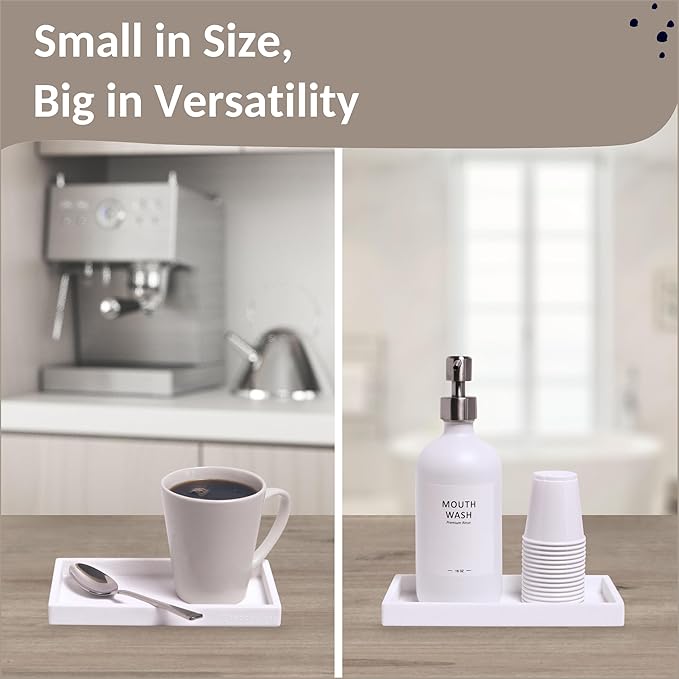 Countertop and Vanity Tray - 2 PC Small 7.7" Silicone Bathroom Trays, Kitchen Soap Tray, Dish Sponge Soap Holder Kitchen Sink Organizer Caddy, Bathroom Counter Trays for Lotion Dispenser-NeatNest
