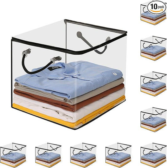 10 PCS Clear Zippered Storage Bags with Handles,Sweater Storage with Two-Way Zipper,Foldable Closet Organizer Bed Sheet Organizer,Cube Plastic Organizer,Bag,Bin for Clothes,Towel-BK-NeatNest