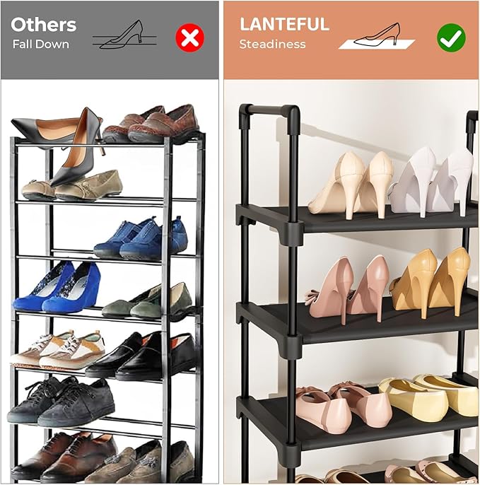 Tall Shoe Rack 8 Tiers, 16-20 Pairs Shoe and Boots Organizer Storage Sturdy Shoe Shelf, Narrow Vertical Shoe Rack for Entryway, Closet, Metal Shoe Organizer with 5 Hooks-NeatNest