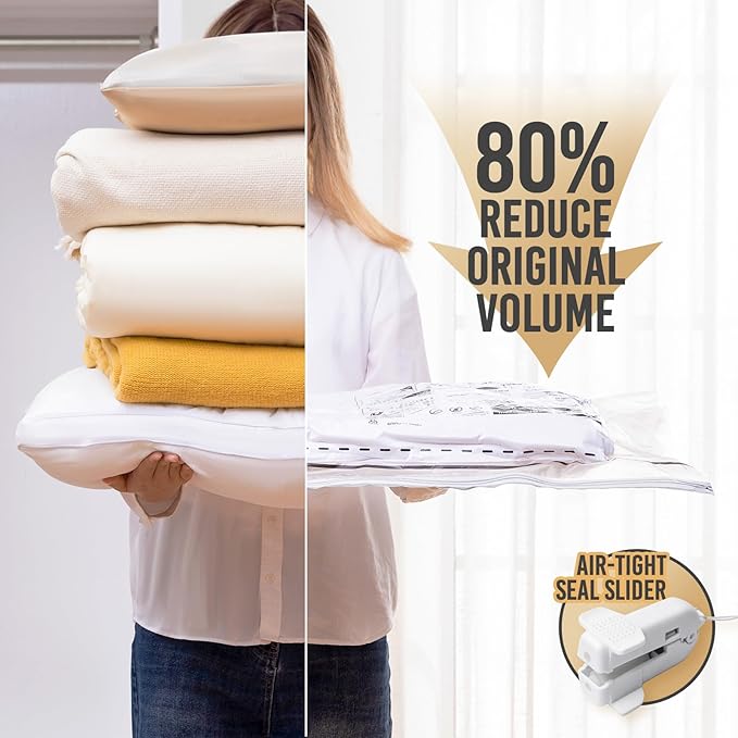 TAILI 8 Pack Vacuum Storage Bags, Multi-Size Combo (4 Large+4 Jumbo), LONG SIDE ZIP Vacuum Seal Bags for Clothing, Storage Bulky Beddings, Blankets and Clothes, Space Saver for Closet Organization-NeatNest
