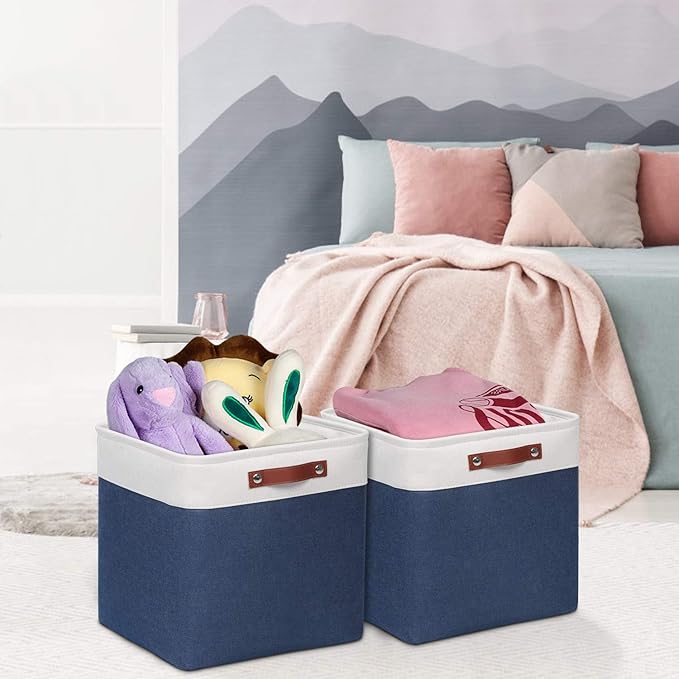 Univivi 13 inch Storage Baskets with Hard Bottom 4 Pack 13 x 13 x13 Cube Storage Bins Foldable Fabric Storage Bins for Shelves, Closet(Blue, Hard Bottom-13 Inch)-NeatNest