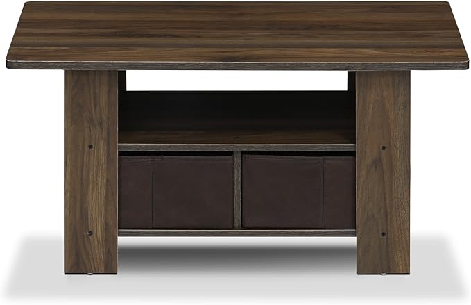 Furinno Andrey Coffee Table with Bin Drawer, Columbia Walnut/Dark Brown-NeatNest